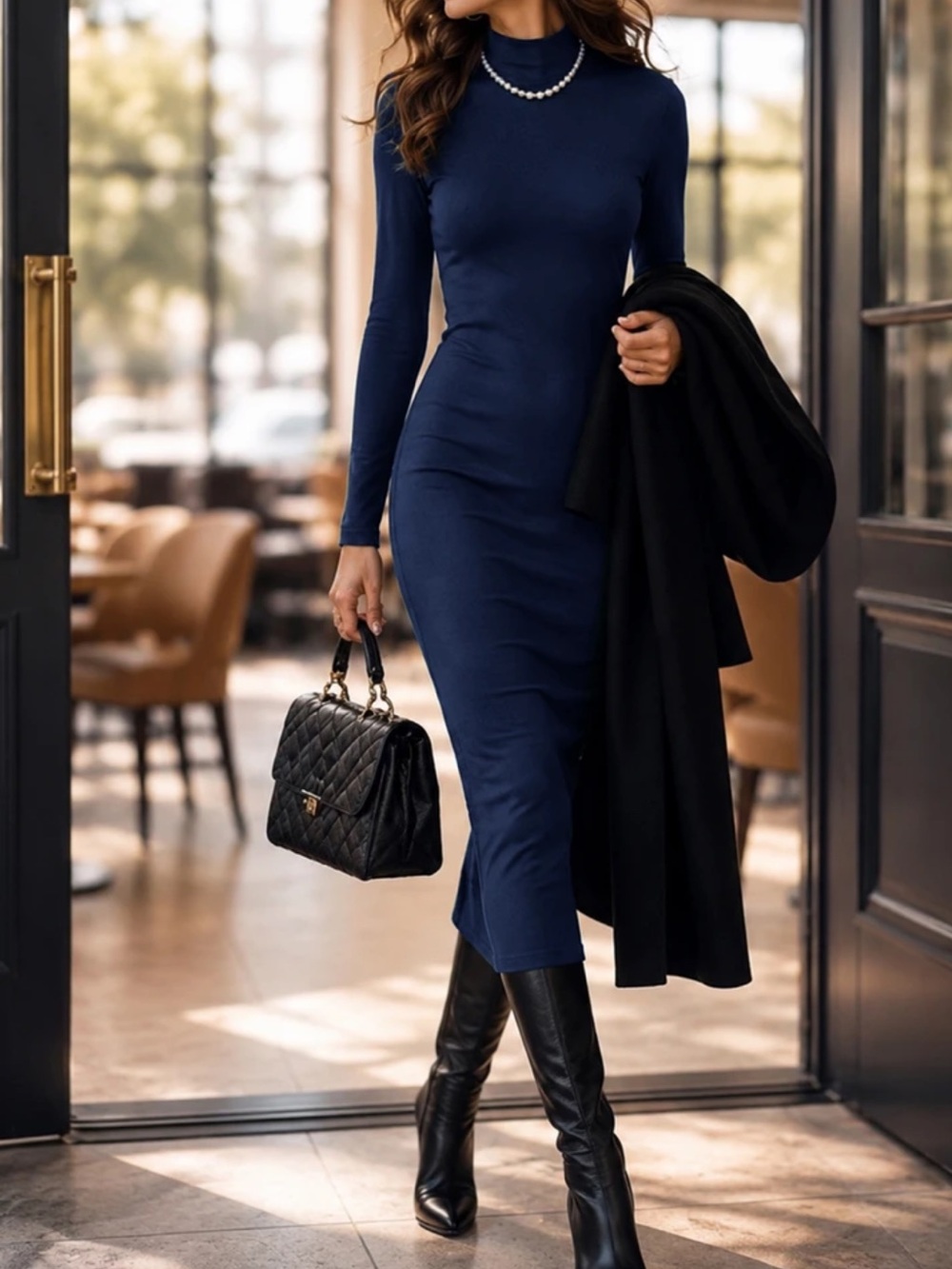 Blue  Long Sleeve Maxi Dress